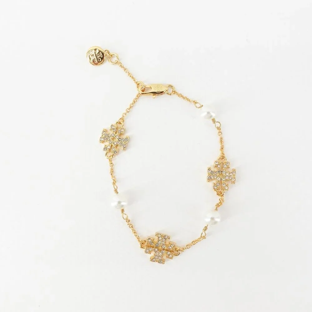 Tory Burch Gemstones and Pearl Bracelet Gold OS - Picture 10 of 16